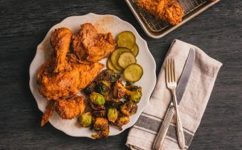 Fried Chicken and roasted brussel sprouts