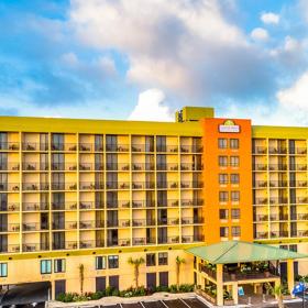 Surfside Beach Oceanfront Hotel building aerial with beach