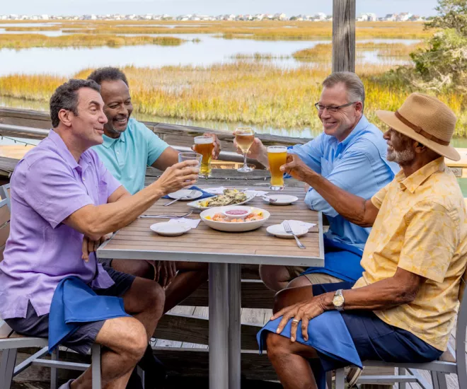 Military Reunion Group Eating at Murrells Inlet Marshwalk