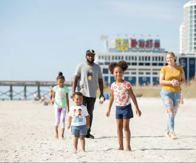 family walking on Myrtle Beach