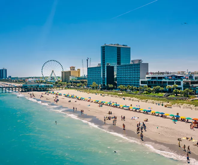 Myrtle Beach aerial of coastline with SkyWheel