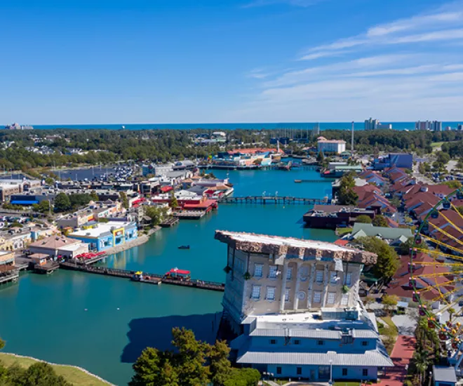 Broadway at the Beach aerial with WonderWorks