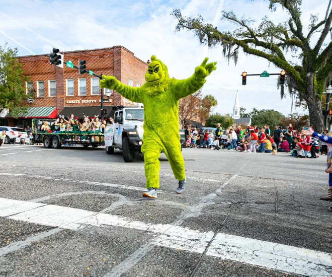 Grinch on the street at the Conway Christmas Parade