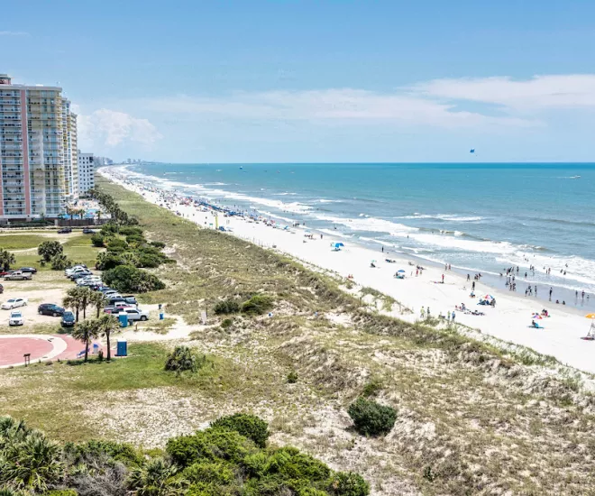 Aerial view of Atlantic Beach and skyline