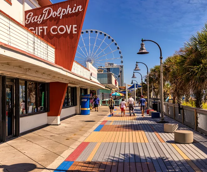 Myrtle Beach Boardwalk with Gay Dolphin and SkyWheel