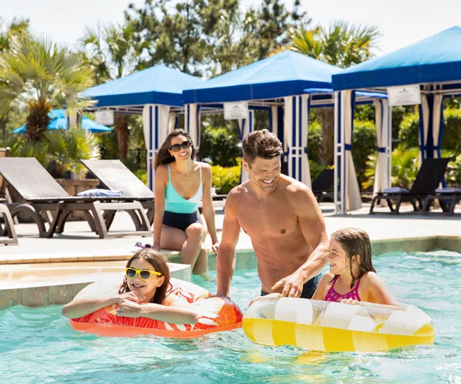 Family playing in one of Myrtle Beach's hotel pools.