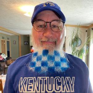 Kentucky fan with blue and white checkerboard beard