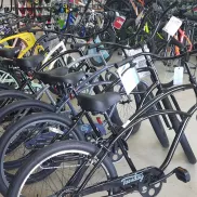 Bikes lined up in retail location