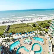 View of the Avista Resort swimming pool and oceanfront 