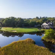 Caledonia aerial with marsh, green and clubhouse