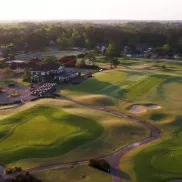 River Hills golf course aerial with rolling greens and fairway