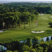 Sea Trail golf course aerial with fairway along river