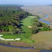 Tidewater Golf aerial of fairway and green surrounded by marsh