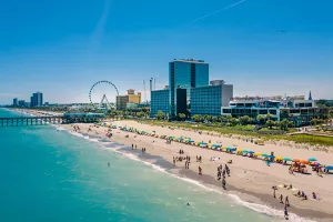 Myrtle Beach aerial of coastline with SkyWheel