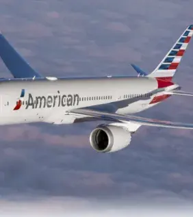 American Airlines flying in the clouds