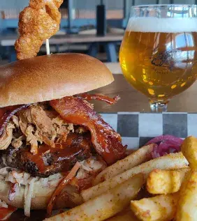 Black Drum Brewing BBQ burger with fries