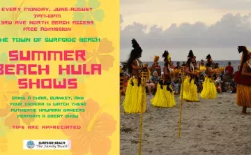 Hawiian dancers on beach in hula skirts
