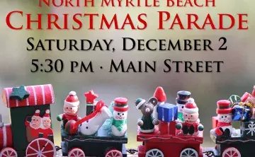 Toy train with Christmas parade info