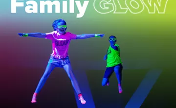 Sky Zone Family Glow Nights kids jumping with neon lights
