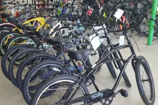 Bikes lined up in retail location