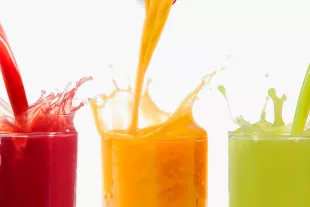 Juice Crush red, orange and green juices in glasses