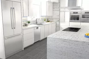 white kitchen with stainless steel appliances