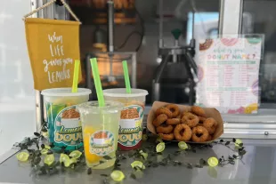 Lemons & Dough display of lemonade and doughnuts