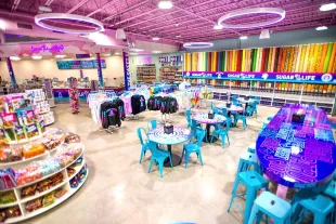 Sugar Life Ice Cream and Candy bar colorful interior with tables