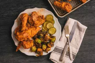 Fried Chicken and roasted brussel sprouts