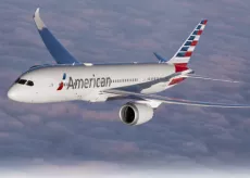 American Airlines flying in the clouds