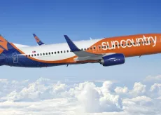 Sun Country Airlines flying through clouds