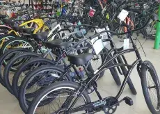 Bikes lined up in retail location