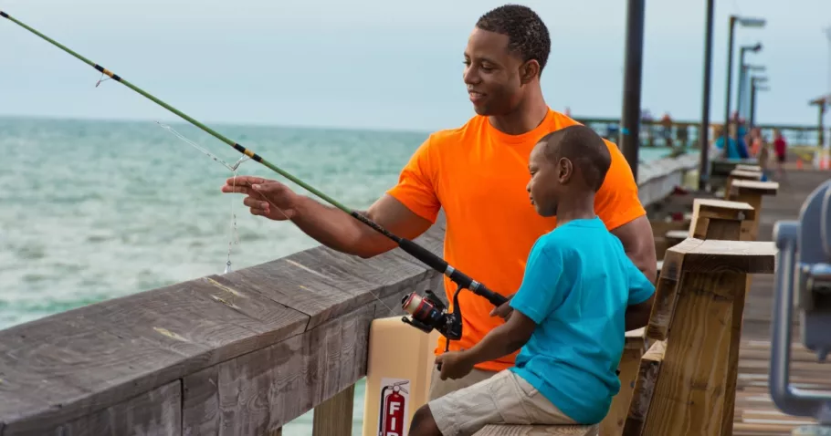 Dad and Son Pier Fishing