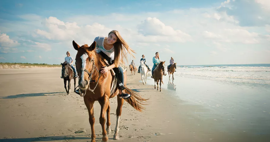 Group riding horses in North Myrtle Beach