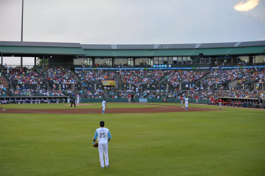 Myrtle Beach Pelican Ballpark at dusk