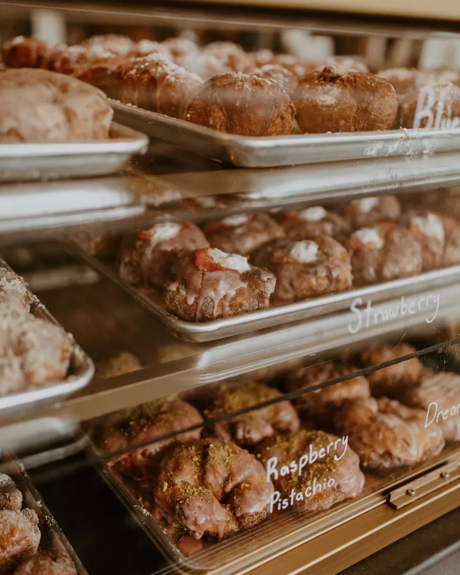 Donut case at Parlor Doughnuts in Pawleys Island