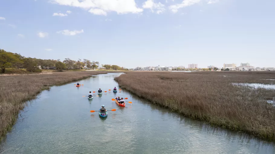 Kayaking through marsh in North Myrtle Beach