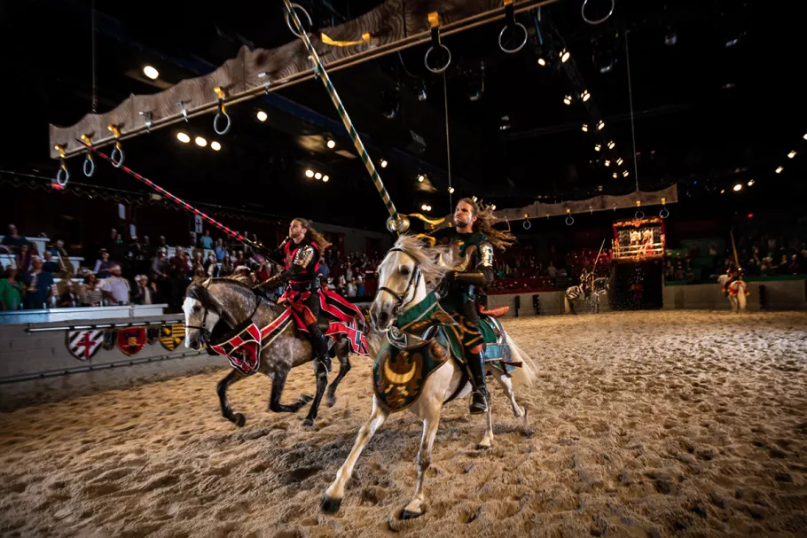 Two jousters at Medieval Times Dinner and Tournament.