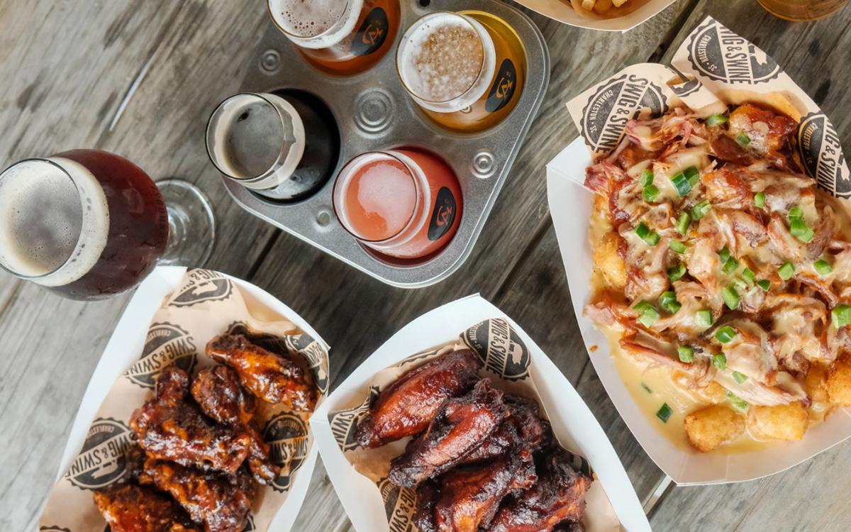 Swing & Swine wings, loaded tots and craft beer flight