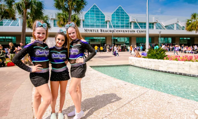 Cheerleading Group in front of Myrtle Beach Convention Center